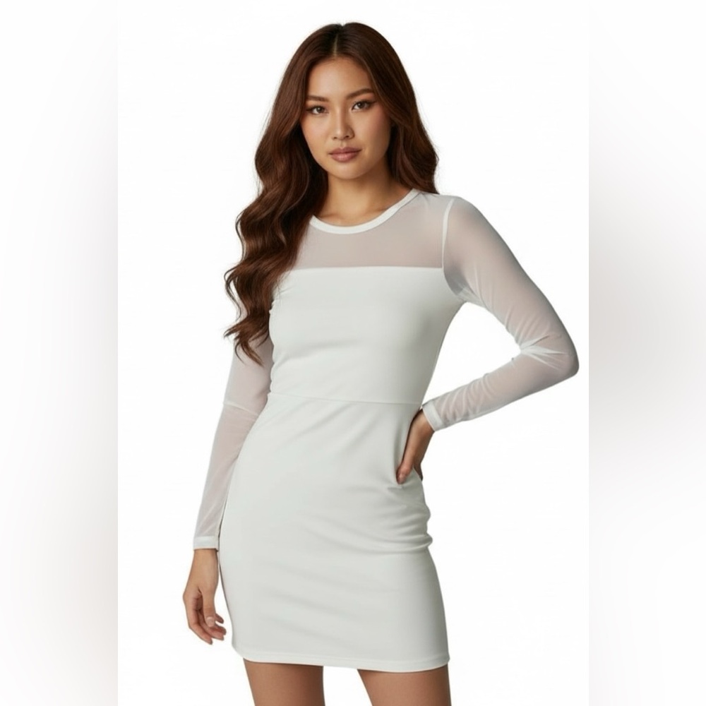 🔸 Long sleeve Midi Dress With Mesh Neck and sleeves By Bailey